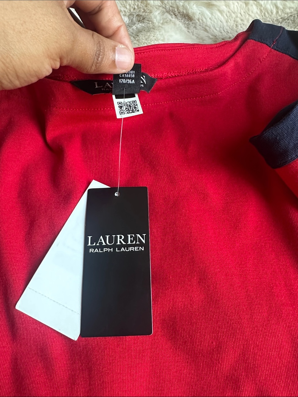 Lauren Ralph Lauren Two-Tone Stretch Cotton Elbow-Sleeve Tee. Sz L - Picture 7 of 11